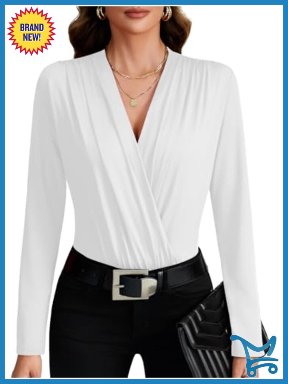 Women's Long Sleeve Wrap V Neck Ruched Bodysuit